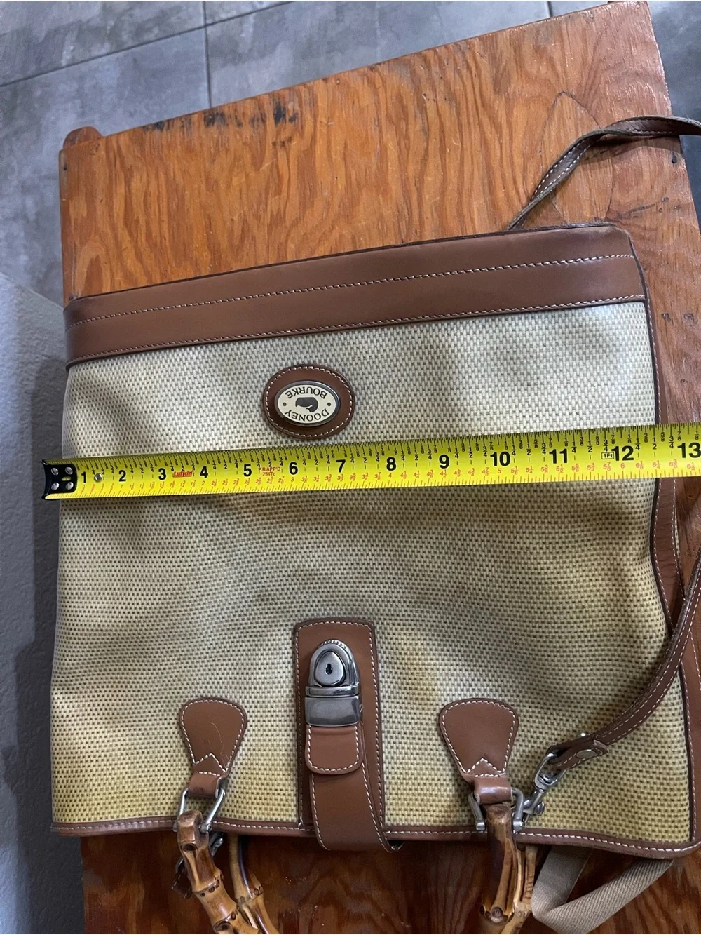 Dooney & Bourke Beige Canvas Tote with Brown Leather & Bamboo Handles